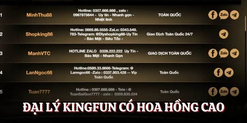 Đại lý Kingfun có hoa hồng cao