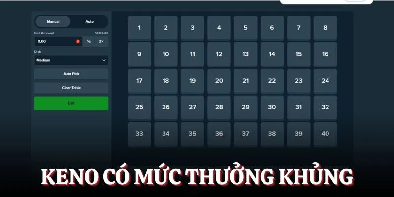 Keno có mức thưởng khủng